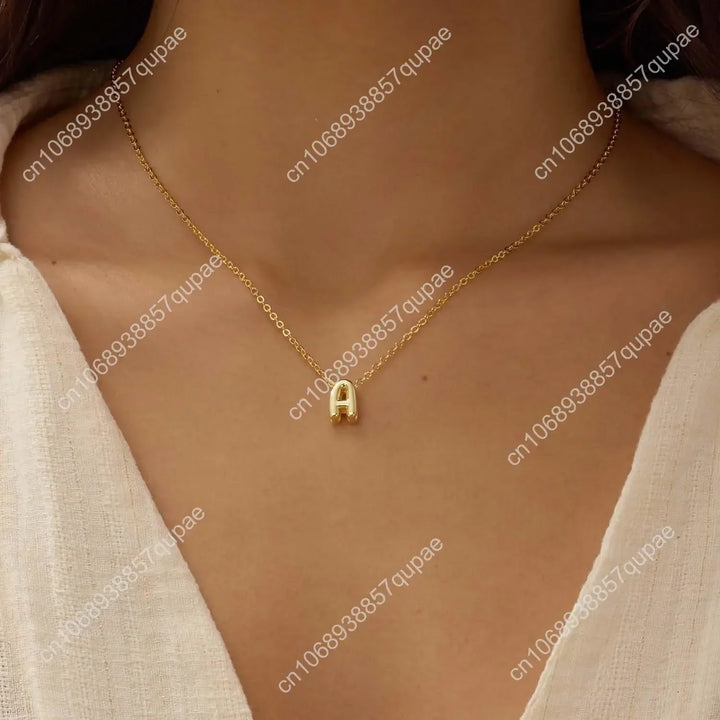 Bubble Letter Necklace Initial Necklaces for Women Name Necklace Personalized Bubble Pendant Necklace Dainty Charm Necklaces Tee