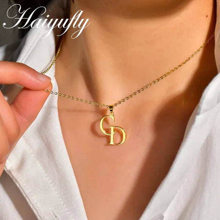Haiyufly Custom Initial Necklace for Women Stainless Steel Jewelry Choker Chains Personalized 2 Letters Couple Birthday Gift